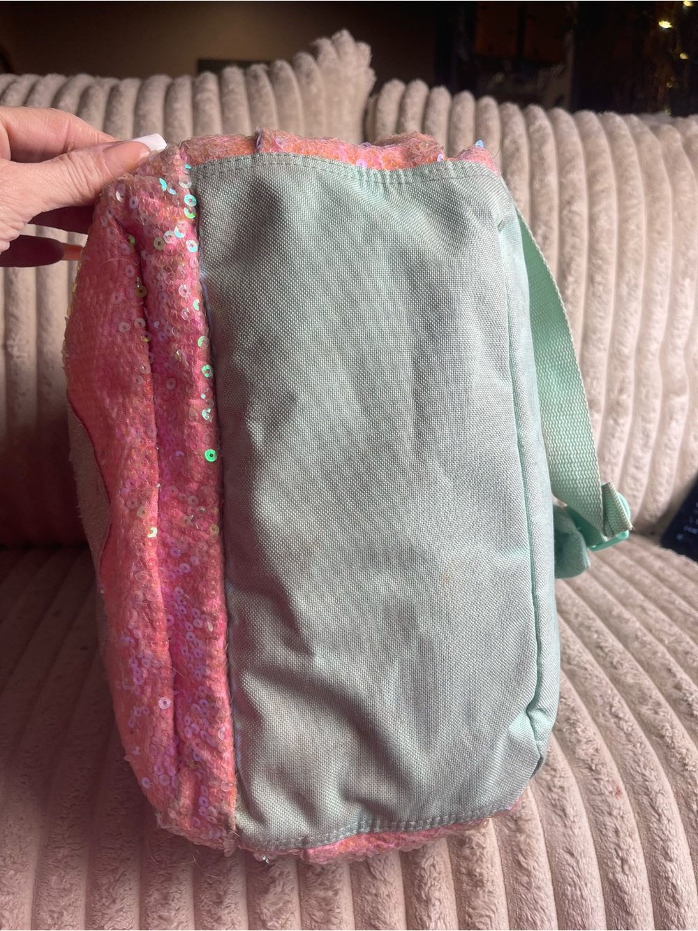 Justice Sequin Heart Backpack in Pastel Green, Pink and Coral - Picture 5 of 7